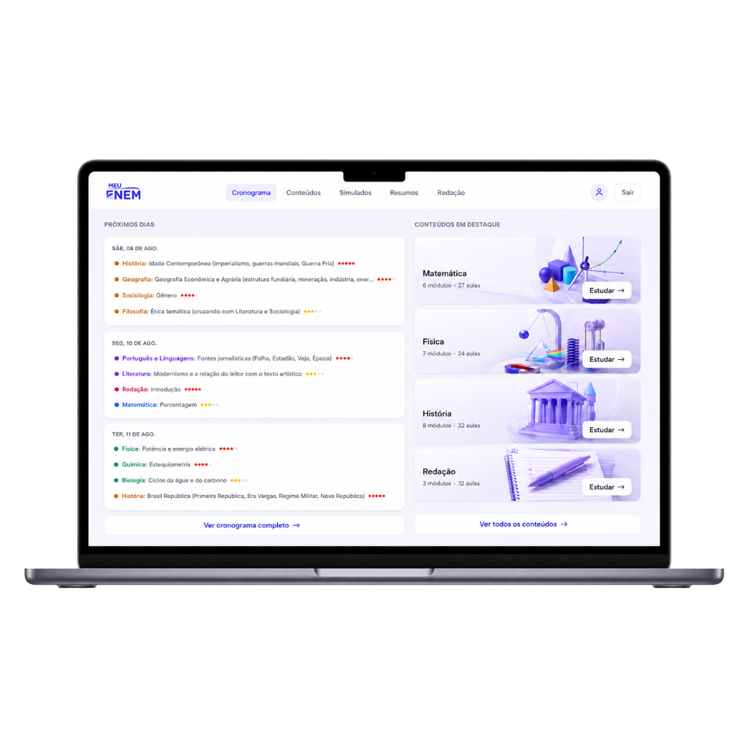Plataforma MeuENEM aberta em um computador
